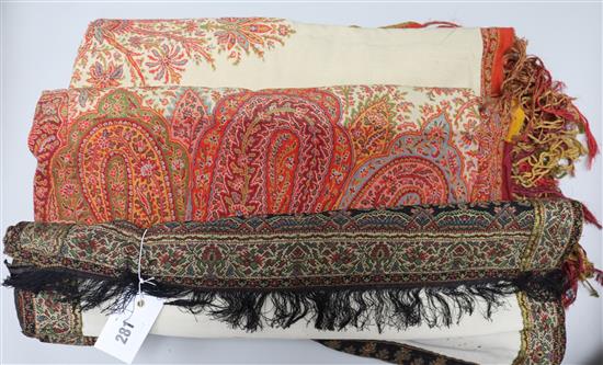 A paisley stole and a cream Norwich style paisley shawl